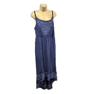 TORRID Dress 1 Plus 1X Long Blue Hi Lo Ruffle Tank Sundress Boho Fairy Cottage